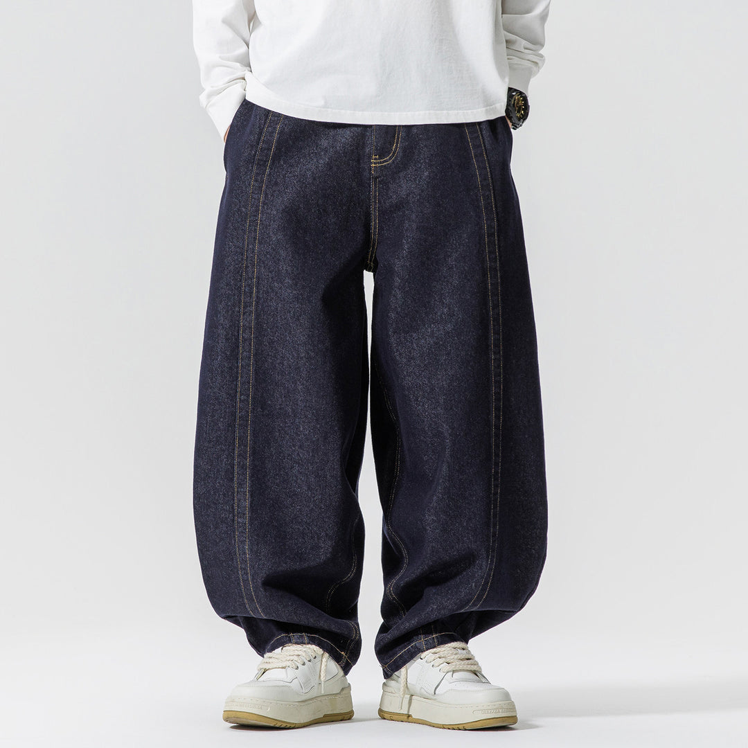 Herren Baggy-Denim-Hose mit extra weitem Bein, tiefem Schritt und sichtbaren Kontrastnähten Shop Nory