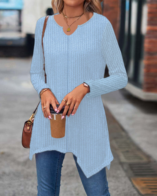 Damen Ripp Longsleeve Tunika mit asymmetrischem Saum Shop Nory