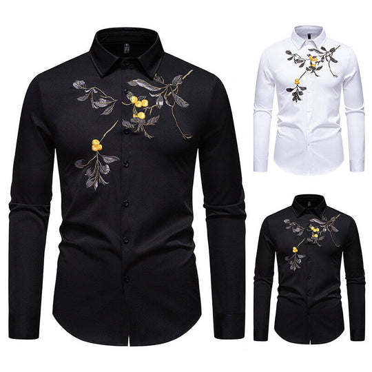 Herren Elegant besticktes Langarmhemd