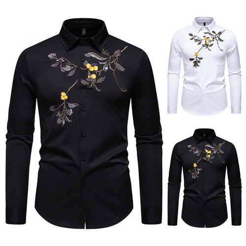 Herren Elegant besticktes Langarmhemd