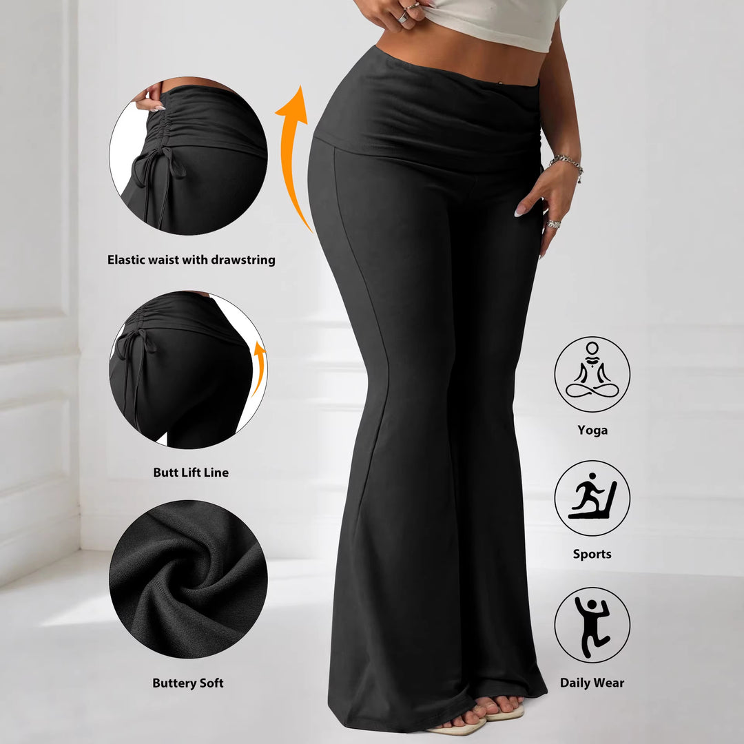 Damen High-Waist Flared-Yogahose mit seitlicher Raffnaht und Kordelzug Shopy Nory