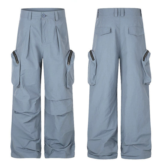 Damen weit geschnittene Cargo-Palazzo-Hose mit hoher Taille, Reißverschluss‑Taschen und Lagenpaneelen Shop Nory