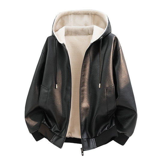 Damen Modische Kunstlederjacke mit Teddyfutter Shop Nory