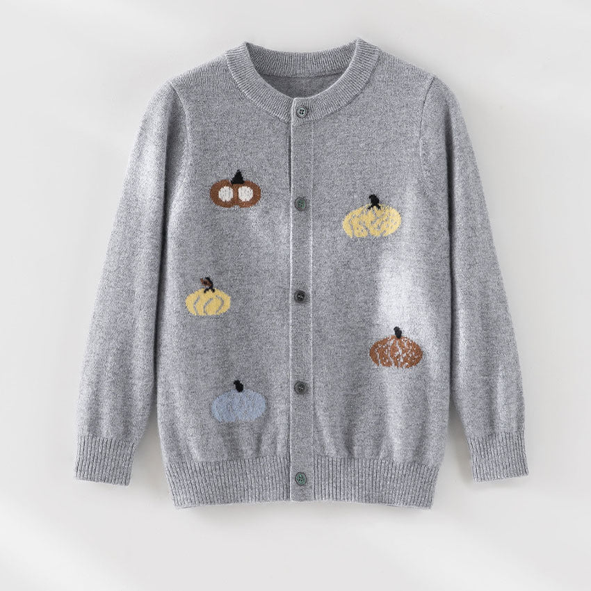 Damen Strickjacke mit Intarsia-Kürbismotiven, Rundhalsausschnitt und Knopfleiste Shop Nory