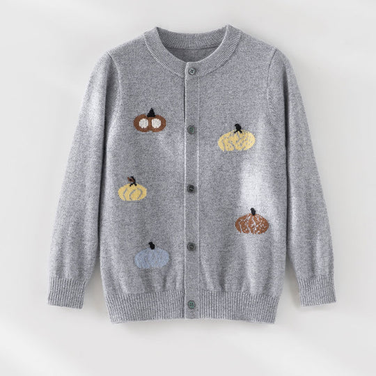 Damen Strickjacke mit Intarsia-Kürbismotiven, Rundhalsausschnitt und Knopfleiste Shop Nory