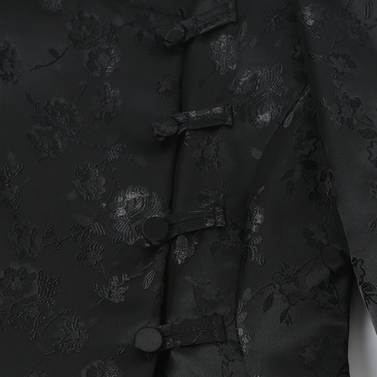 Damen Taillierte Jacquard-Blazerjacke mit Mandarinkragen und Zierknotenverschluss Shop Nory
