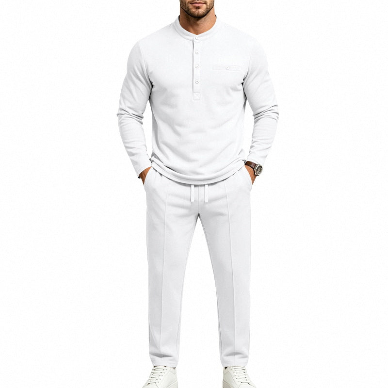 Herren Zweiteiliges Freizeitset mit Henley-Langarmshirt, Stehkragen und Komfort-Jogginghose Shop Nory