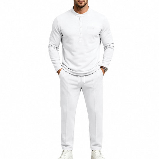 Herren Zweiteiliges Freizeitset mit Henley-Langarmshirt, Stehkragen und Komfort-Jogginghose Shop Nory