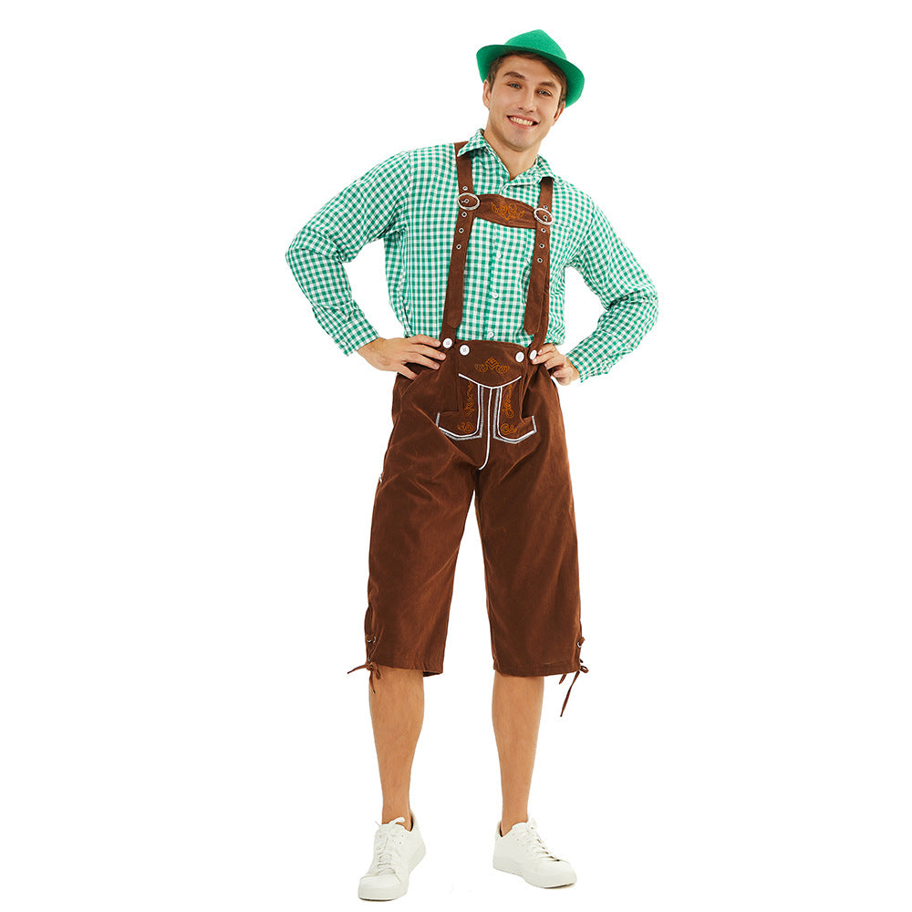 Herren nan traditionelle bayerische Trachtenlederhose knielang mit bestickten Hosenträgern Shop Nory