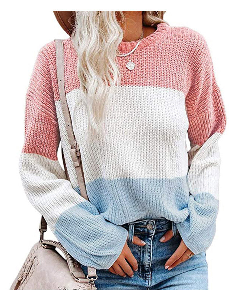 Damen Oversize Colorblock Strickpullover mit Ballonärmeln Shop Nory
