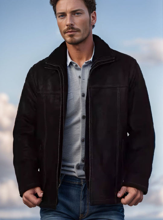 Herren Pilotenjacke mit wärmendem Teddyfutter und markanten Ziernähten Shop Nory