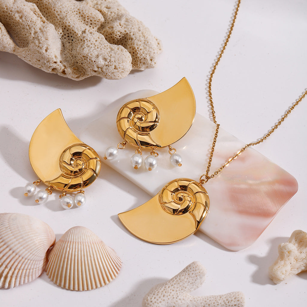 Damen Halskette mit Nautilus-Anhänger aus hypoallergenem Edelstahl Shop Nory