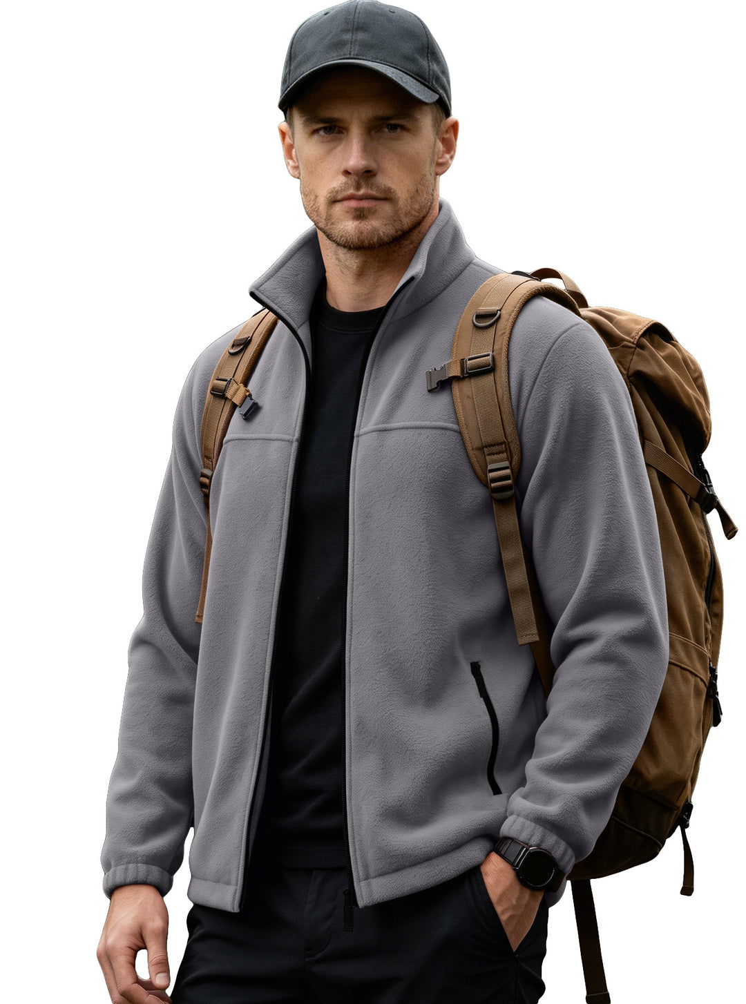 Herren Leichte Outdoor-Fleecejacke mit Stehkragen und Reißverschlusstaschen Shop Nory