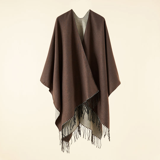 Damen Großer Ruana‑Poncho aus feinem Wollmix mit Fransen und offenem Fall Shop Nory