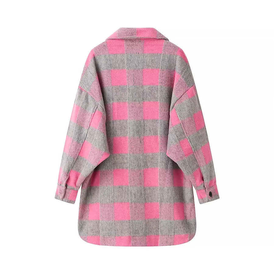 Damen Oversize-Karo-Shacket mit aufgesetzten Brusttaschen und runder Saumlinie Shop Nory