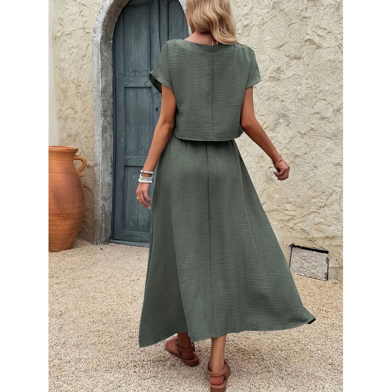 Damen Maxikleid mit tailliertem Oberteil und fließendem Rock