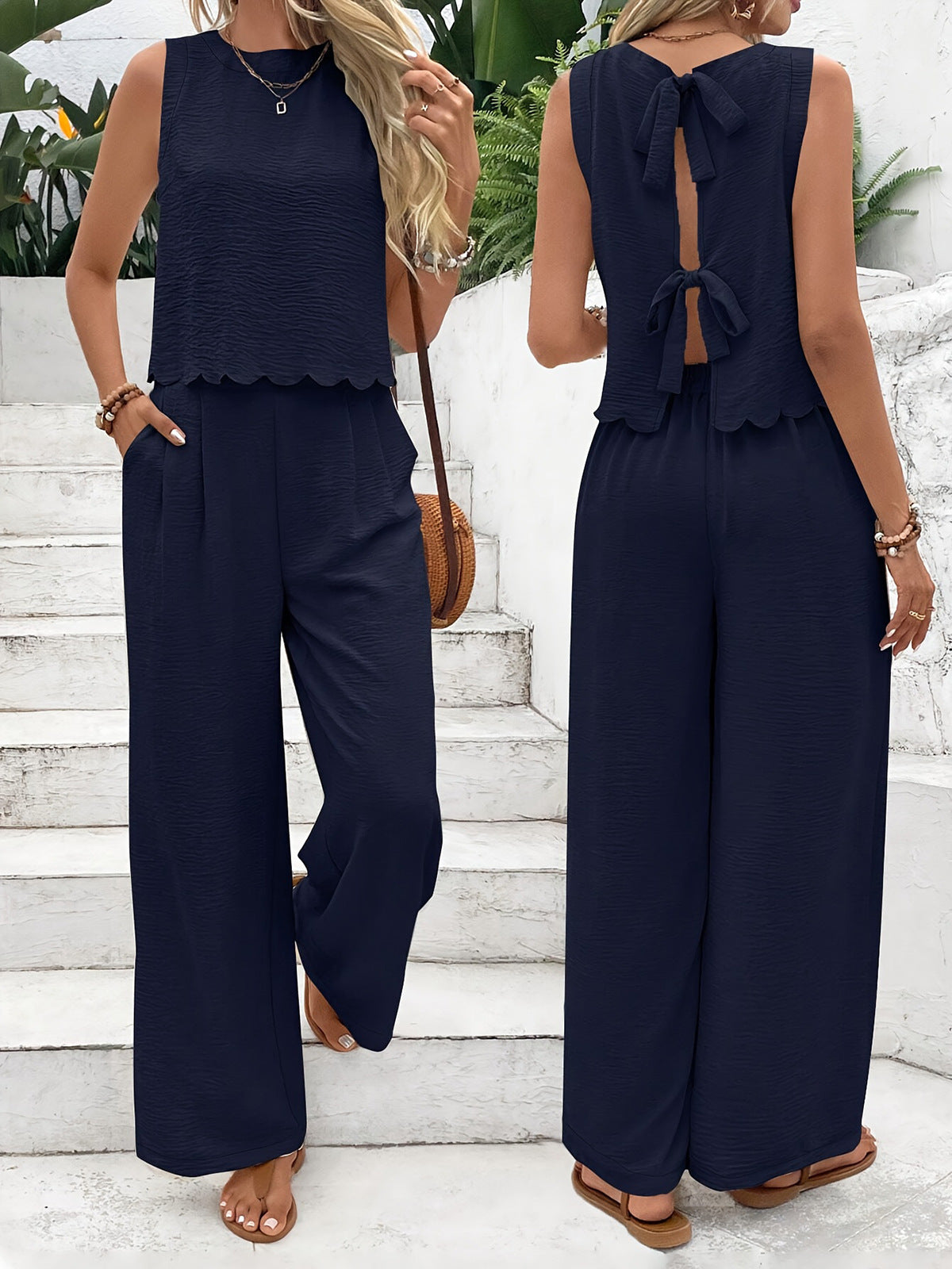 Damen Lässiger Jumpsuit mit elegantem Rückenausschnitt und weitem Bein