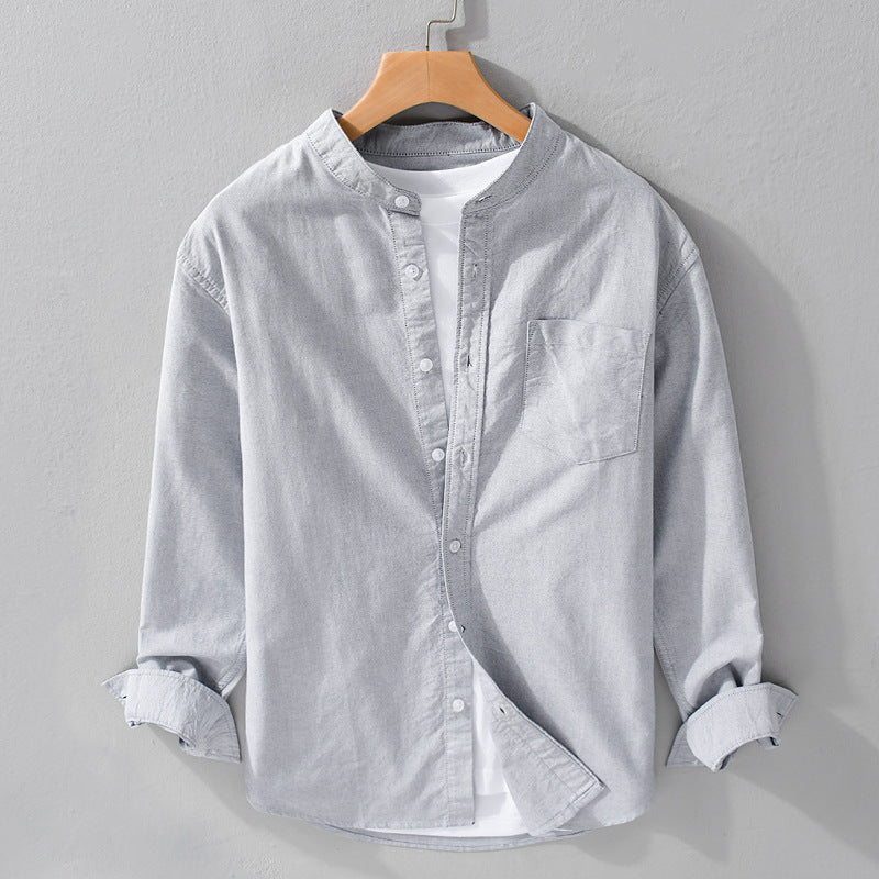 Herren Stehkragen-Overshirt aus Baumwollmix mit tonaler Brusttasche und Soft‑Touch Shop Nory
