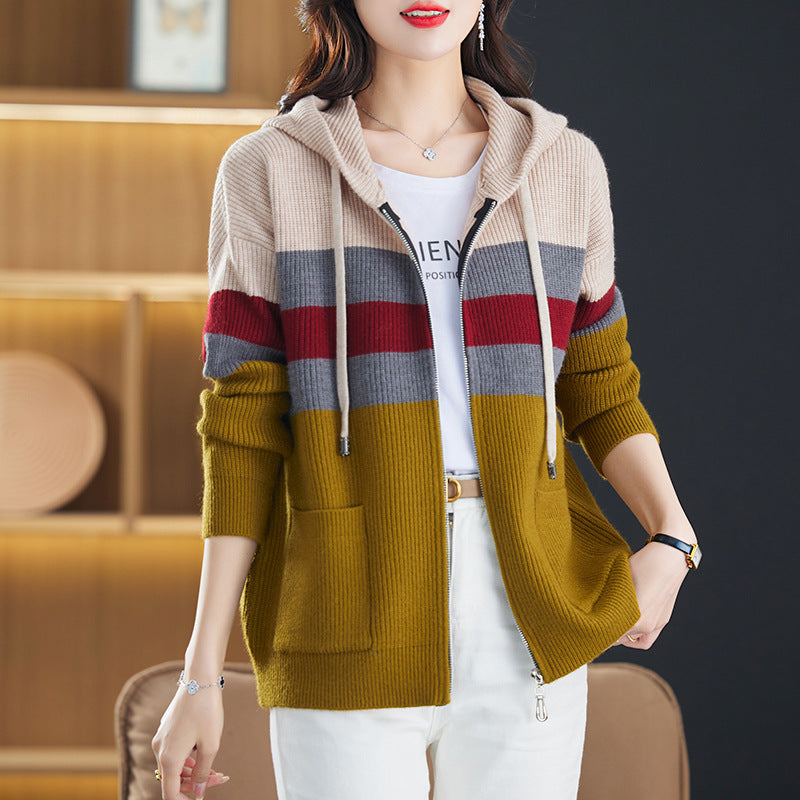 Damen Sportliche Kapuzenjacke mit Streifen Shop Nory