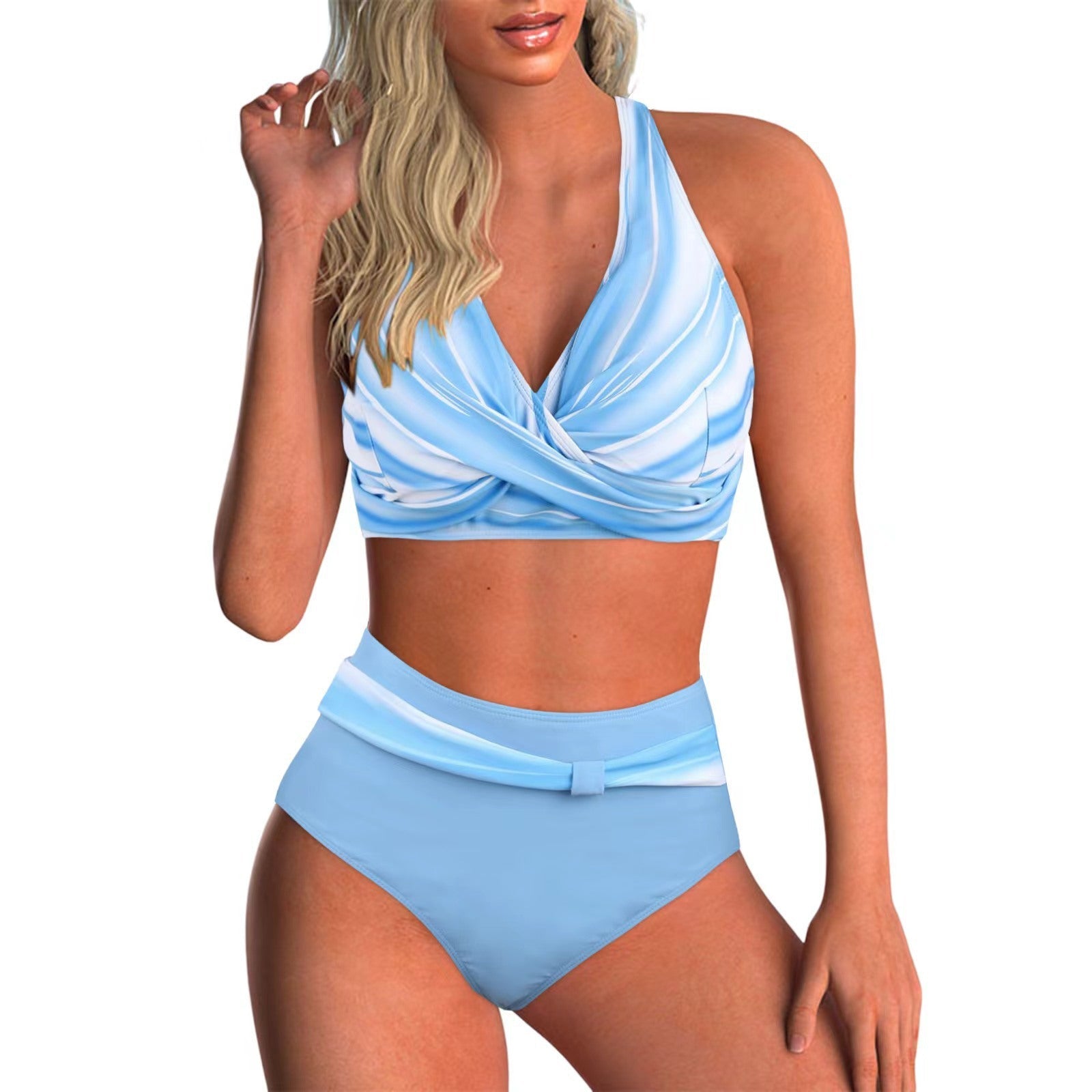 Damen Hochgeschnittenes Bikini-Set mit elegantem Wickel-Top und Comfort-Bund