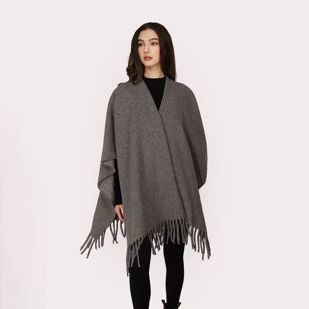 Damen Offener Wollmix-Überwurf im Cape‑Stil mit Fransensaum Shop Nory