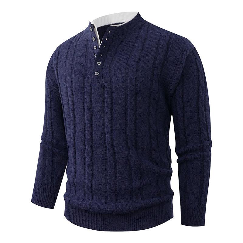 Herren Strukturierter Zopfstrick-Pullover mit Knopfleiste und Stehkragen Shop Nory