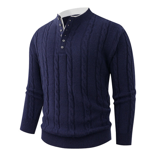 Herren Strukturierter Zopfstrick-Pullover mit Knopfleiste und Stehkragen Shop Nory