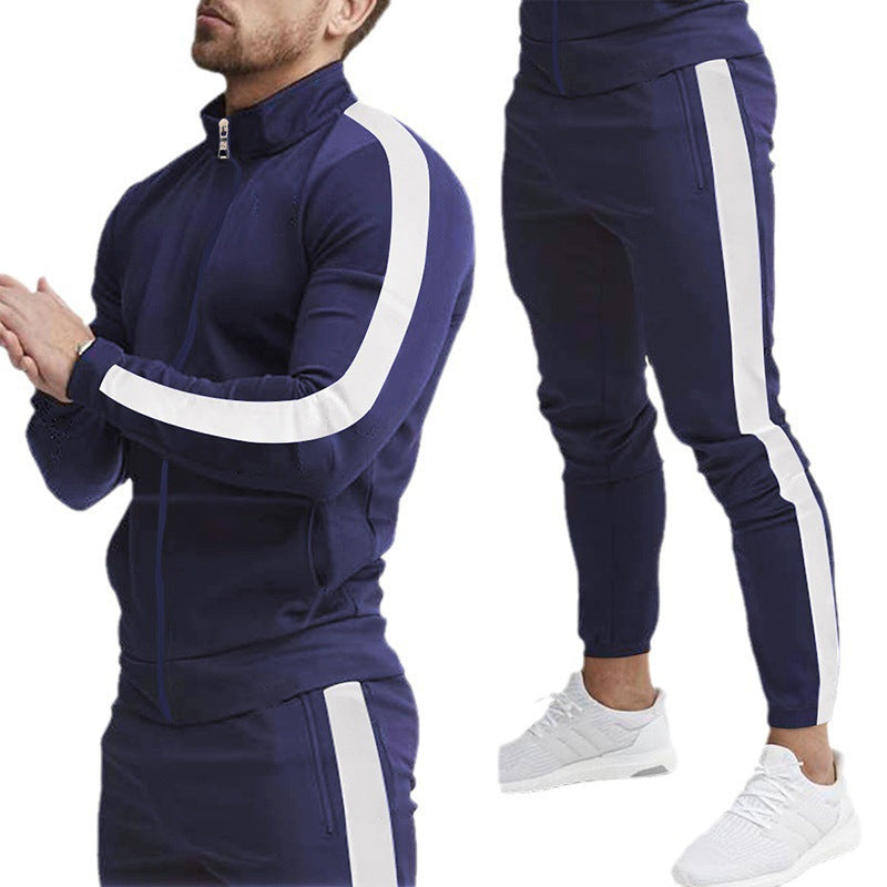 Herren Sportlicher Tapered-Trainingsanzug im Retro-Streifen-Look mit Stehkragen Shop Nory
