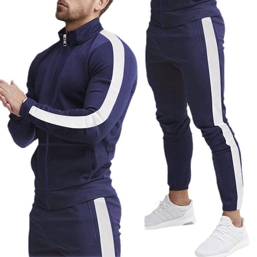 Herren Sportlicher Tapered-Trainingsanzug im Retro-Streifen-Look mit Stehkragen Shop Nory