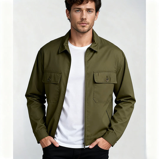 Herren Overshirt im Workwear-Stil mit durchgehendem Reißverschluss und aufgesetzten Brusttaschen Shop Nory