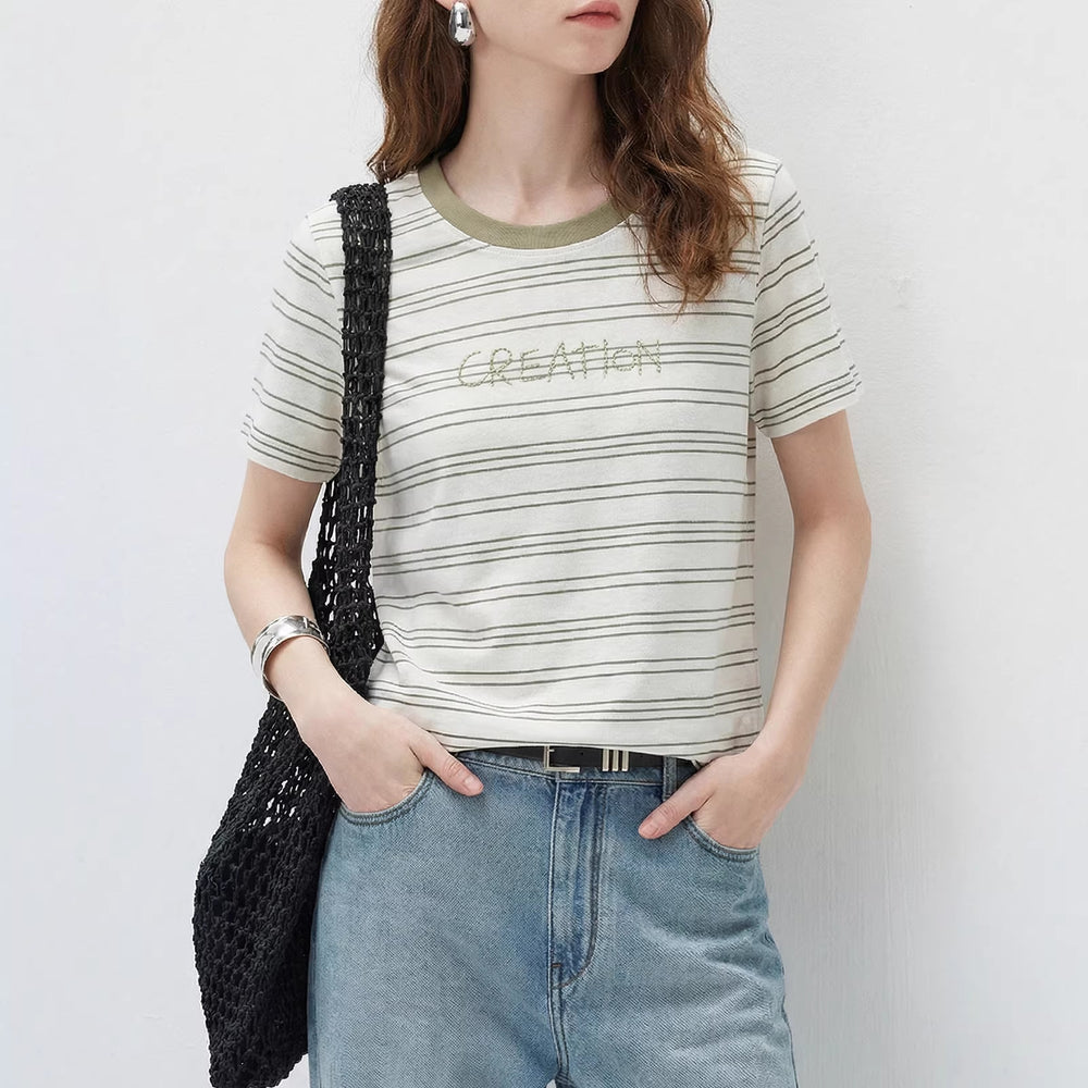 Damen Modernes Streifen-Shirt mit Rundhalsausschnitt Shop Nory