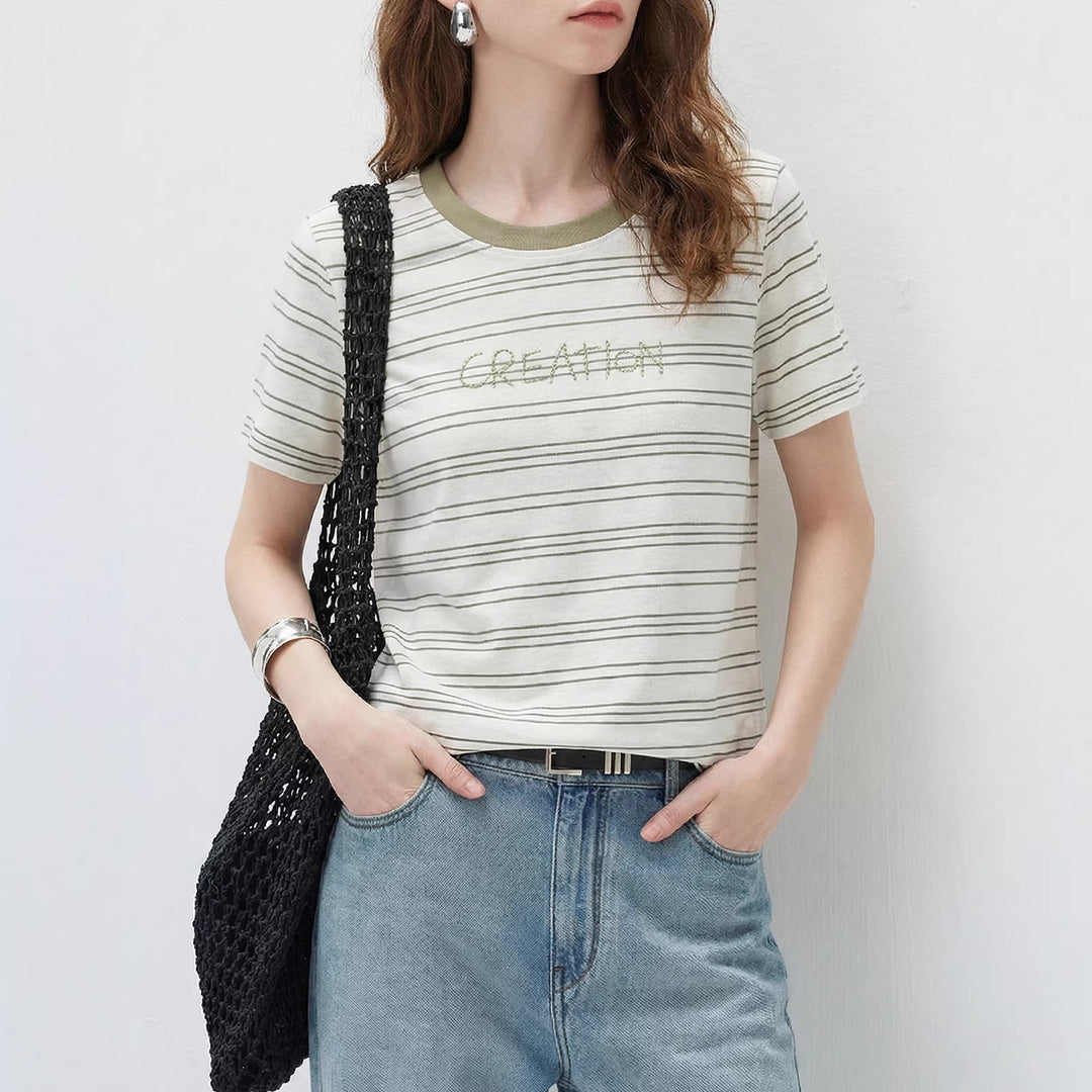 Damen Modernes Streifen-Shirt mit Rundhalsausschnitt Shop Nory