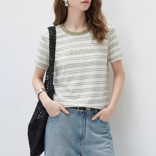 Damen Modernes Streifen-Shirt mit Rundhalsausschnitt Shop Nory