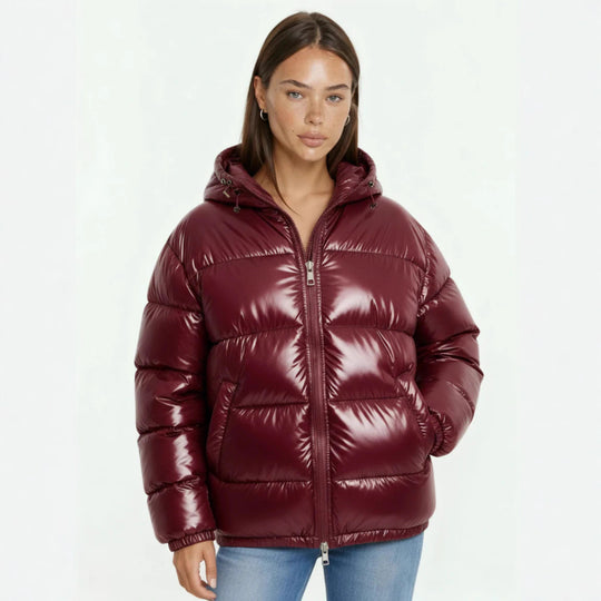 Damen Hochglanz Steppjacke mit Kapuze