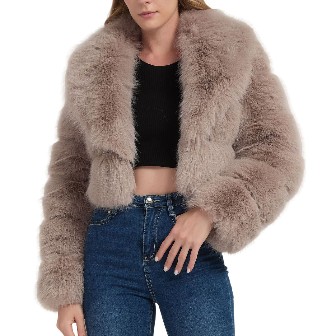 Damen Kurz geschnittene Kunstpelz‑Bolerojacke mit voluminösem Schalkragen Shop Nory