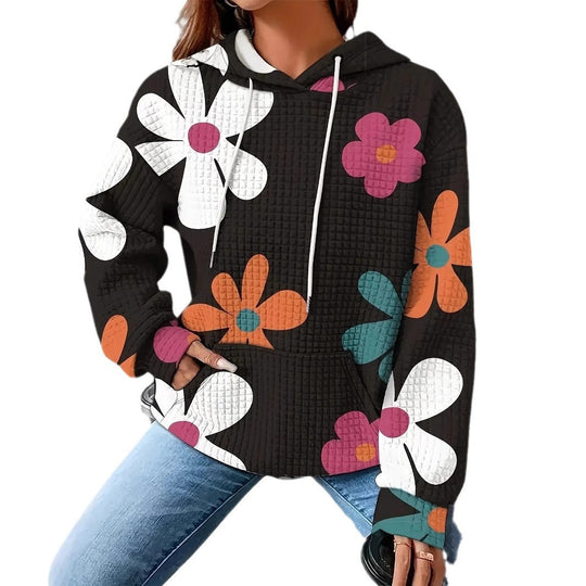 Damen lockerer Kapuzenpullover mit farbenfrohem Blumendesign