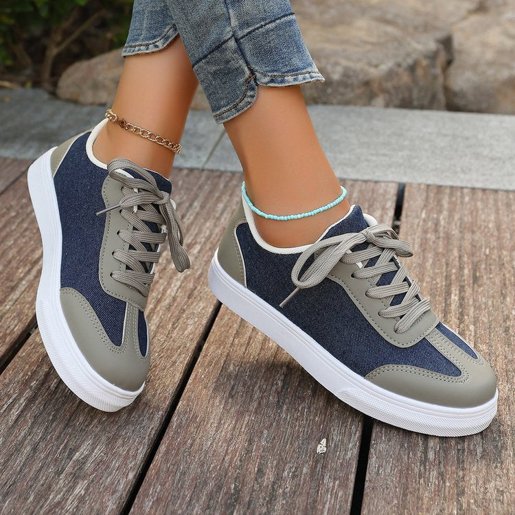Damen Plateau‑Sneaker im Denim‑Look mit gepolstertem Komfortfußbett und Elastik‑Schnürung Shop Nory