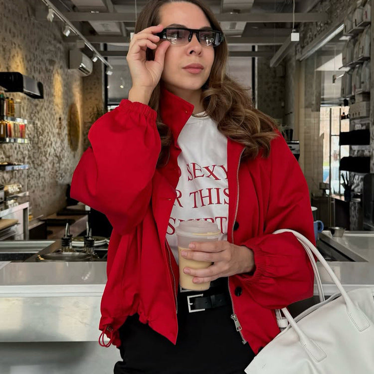 Damen Kurzblouson mit Stehkragen, Knopfverschluss und elastischen Bündchen Shop Nory