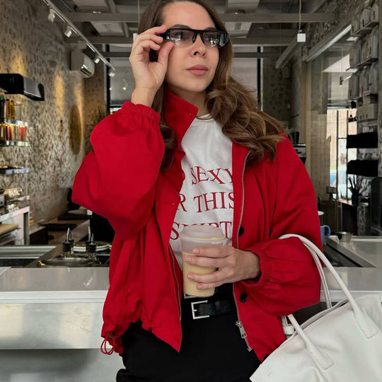 Damen Kurzblouson mit Stehkragen, Knopfverschluss und elastischen Bündchen Shop Nory