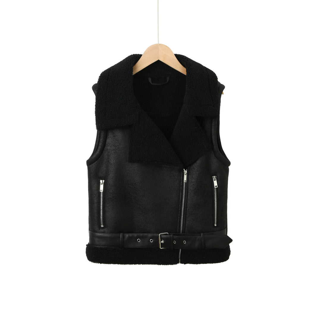 Damen Lederweste mit Teddyfutter und Taillengürtel Shop Nory