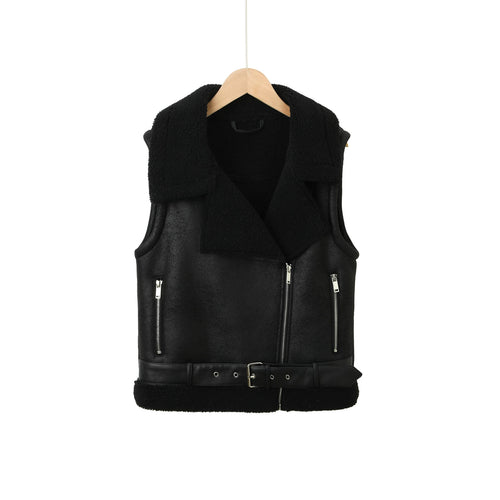 Damen Lederweste mit Teddyfutter und Taillengürtel Shop Nory