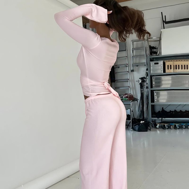 Damen Weite High-Waist Lounge-Hose aus Feinstrick mit Kordelzug Shop Nory