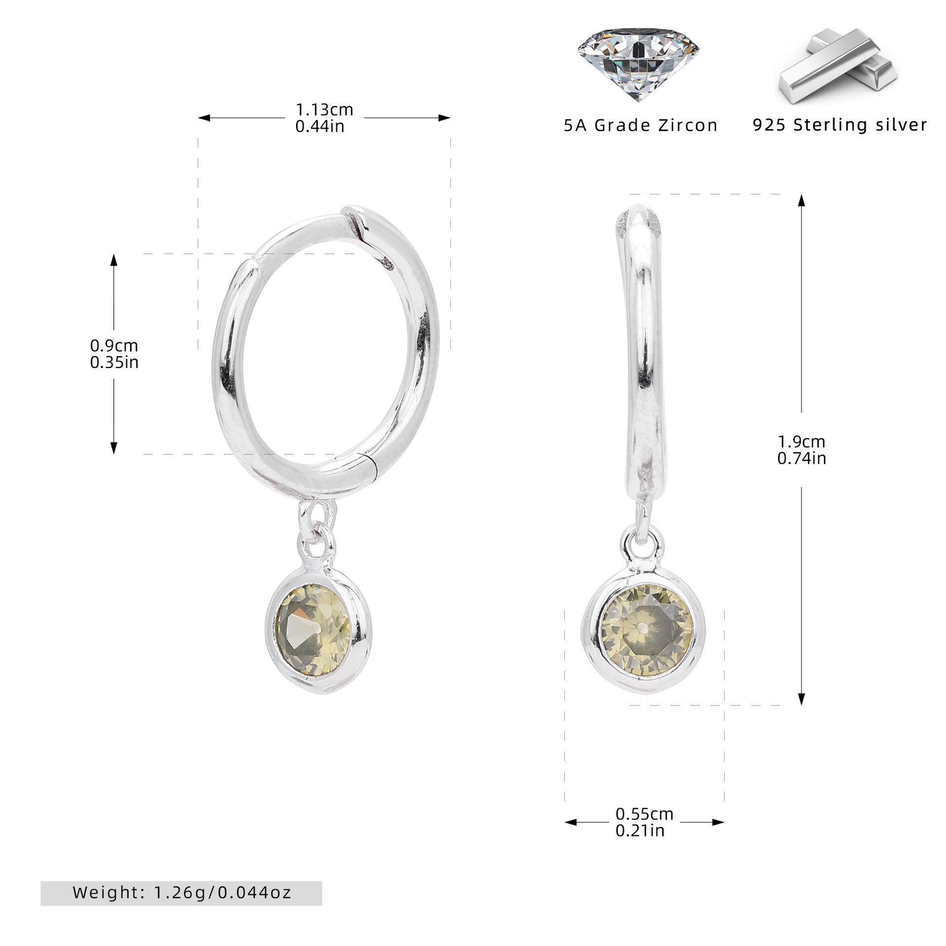 Damen Ohrhänger mit Smoky Zirkon-Anhängern aus hochwertigem 925 Sterling Silber Shop Nory