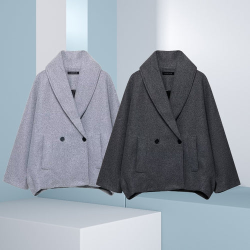 Damen Boxy-Wollmix-Cape-Mantel mit weitem Schalkragen und doppelter Knopfleiste Shop Nory
