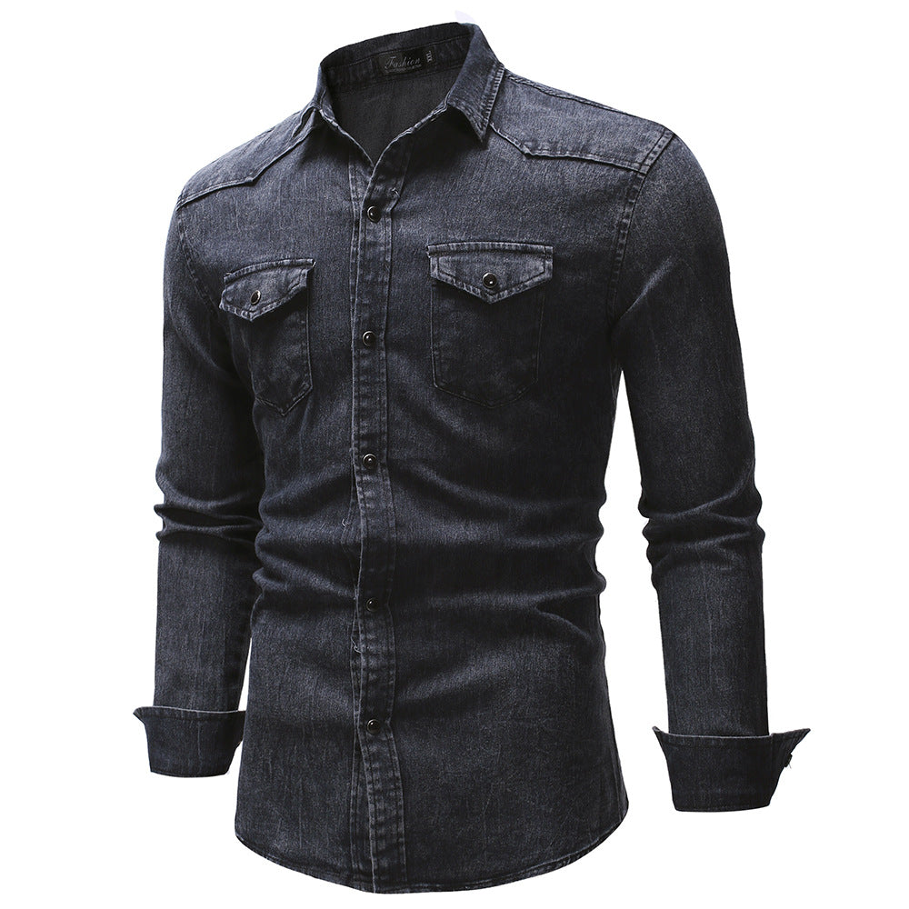 Herren oversized Denim-Hemdenjacke mit geschwungenem Saum und aufgesetzten Pattentaschen Shop Nory