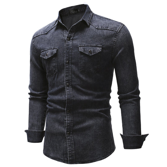 Herren oversized Denim-Hemdenjacke mit geschwungenem Saum und aufgesetzten Pattentaschen Shop Nory