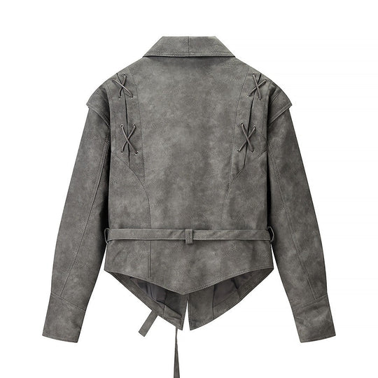 Damen Kurzjacke aus Veloursoptik mit Wickelgürtel und Schnürdetail Shop Nory