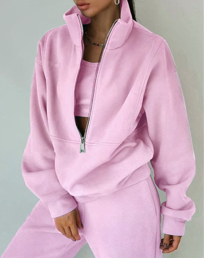 Damen Lässiger Oversized-Hoodie und Jogginghose Set mit Praktischem Reißverschluss