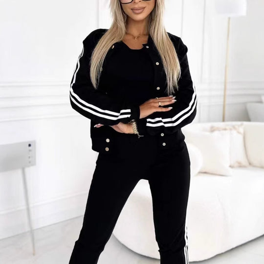Damen nan sportliches Jogginganzug-Set mit Collegejacke, kurzes Top und slim-fit Jogginghose Shop Nory