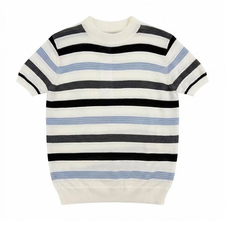 Damen Modernes Kurzarm Strickoberteil mit Wellenmuster Shop Nory